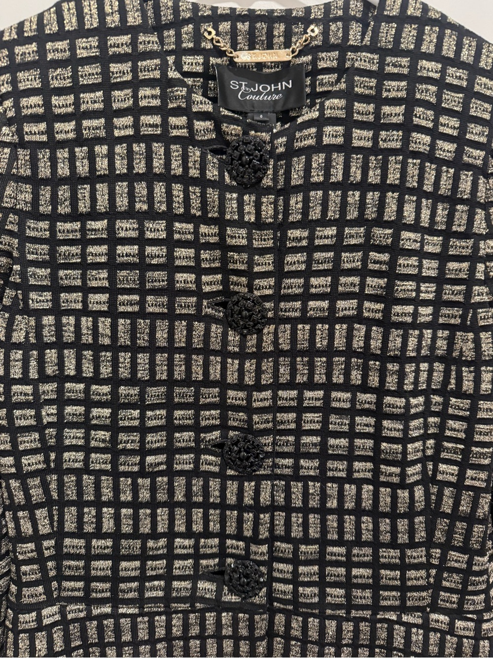 RARE!!!!NWT $2400 St. John Couture Mock Suit Dress Metallic Gold Grid Size 6 - Picture 9 of 10